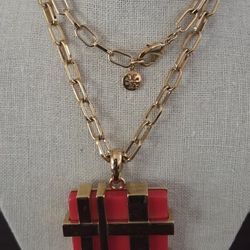 Tory Burch Gold & Orange Pendant Necklace