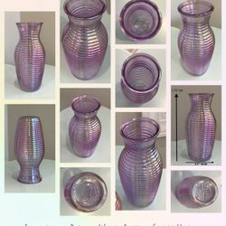 Iridescent Purple Wavy Ribbed Glass Vase