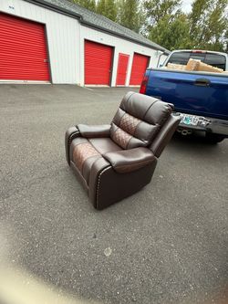 Brown Leather Rockung Chair with Nailhead Trim