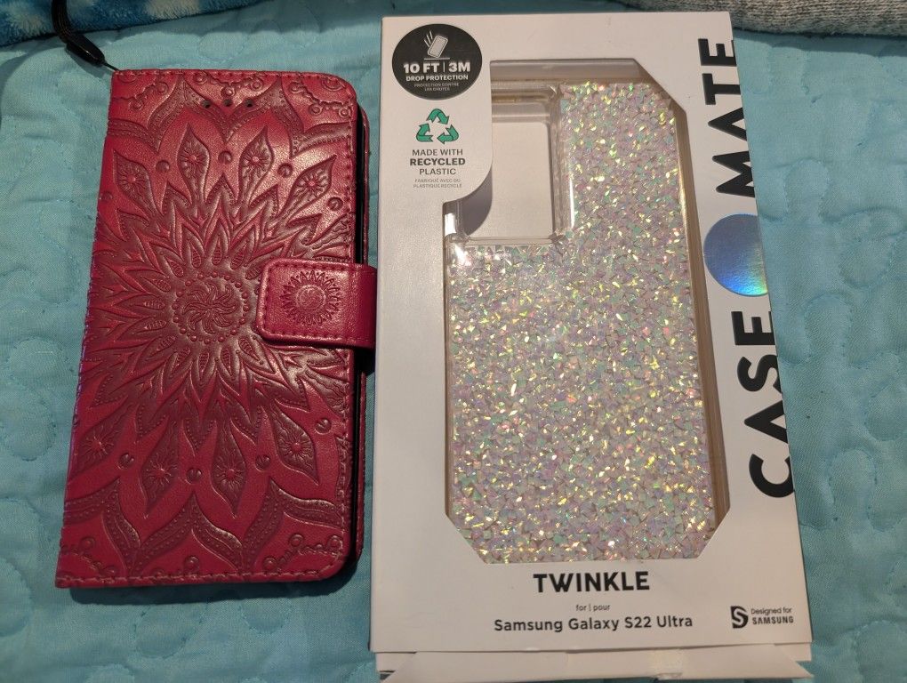 2 Cases Samsung s22 Ultra Twinkle Case & i Phone 7/8 leather Embossed case