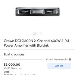 Crown DCI 2|600N 2-Channel 600W 2-RU Power Amplifier with Blu Link