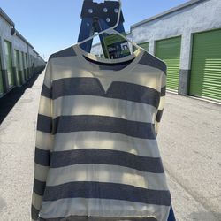 Men’s Gray & Cream Strip Sweater XXL