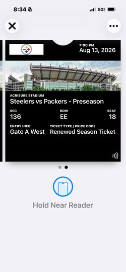 Steelers vs Greenbay Pre-season Tickets