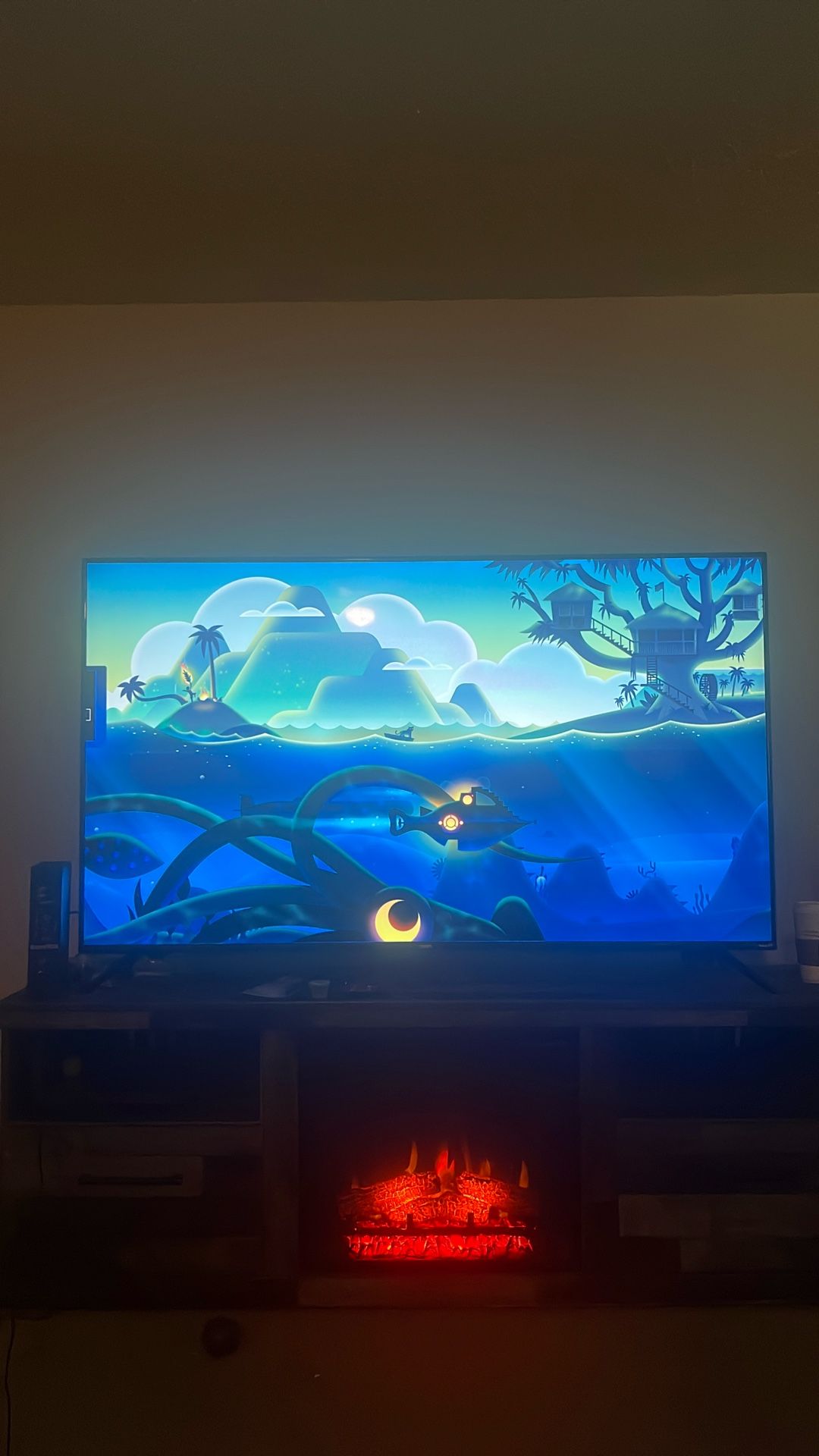 65 Inch Onn With Electric Fire/Tv Stand