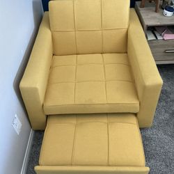 💛 Convertible Yellow Chair w/ Pull-Out Ottoman Bed 