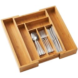 Expandable Bamboo Drawer Organizer – 8–10 Slot Silverware & Utensil Tra