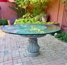 54” Concrete & Glass Garden Patio Dining Table Round