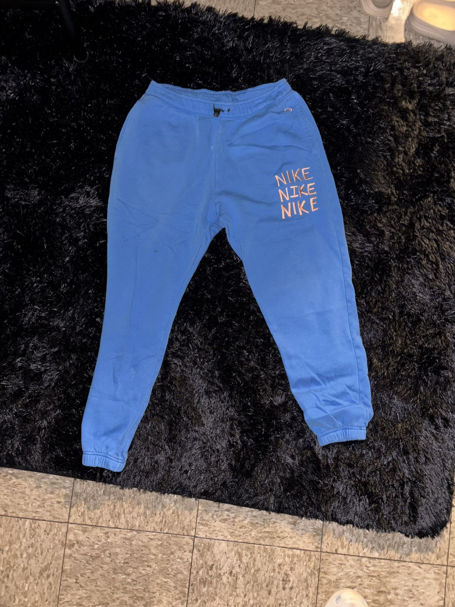 Royal Blue Triple Logo Nike Sweatpants, Size Medium, Pulled out Drawstrings