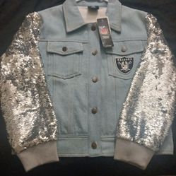 NFL Apparel  (Raiders Denim Longsleeve Letterman) Girls Size- S/M ** Make Me An Offer**