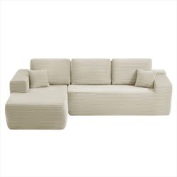 105" L Shaped Modular Sectional Sofa, Deep Seat Boneless Couch Corduroy Beige Sofa with Left Facing Chaise & Side Pockets, No Assembly Required for Li