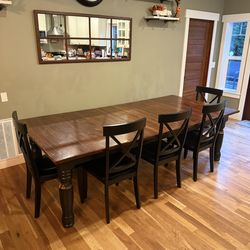 Large Solid Wood Table, 8 Chairs, Bench