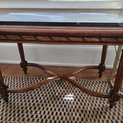 Antique French Carved Walnut and Black Marble Occasional Table