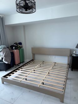 ALLEWIE King Size Upholstered Bed Frame – Beige
