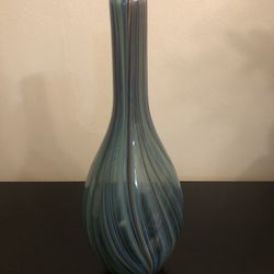 Hand Blown Blue Toned Glass Vase