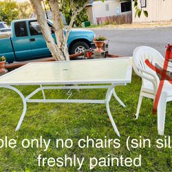 $180- BiggerOutside table (no chairs)  just brought home today and repainted it today -(the paint alone cost me $45 )- was black now pretty white (sti