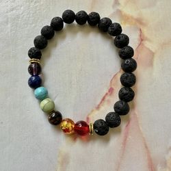 Lava Stone Chakra Stretchy Bracelet 