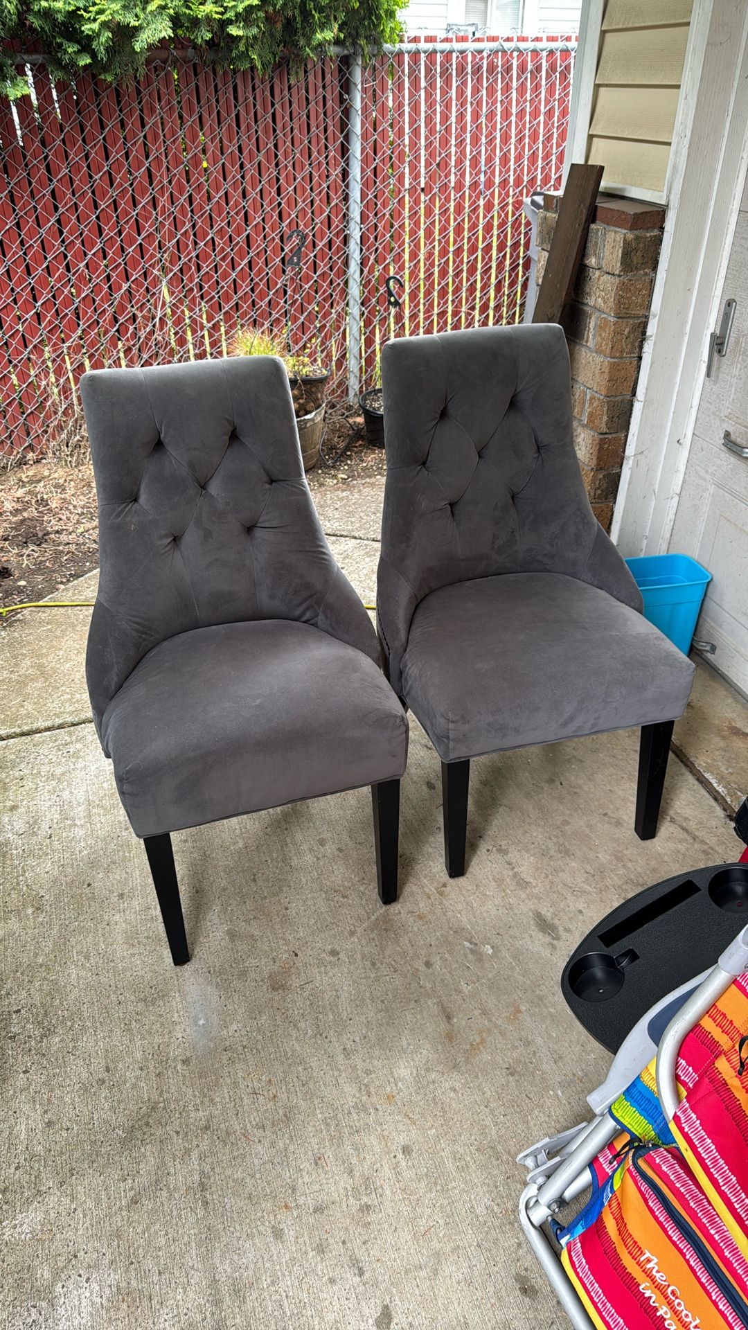 Two really nice suede gray chairs