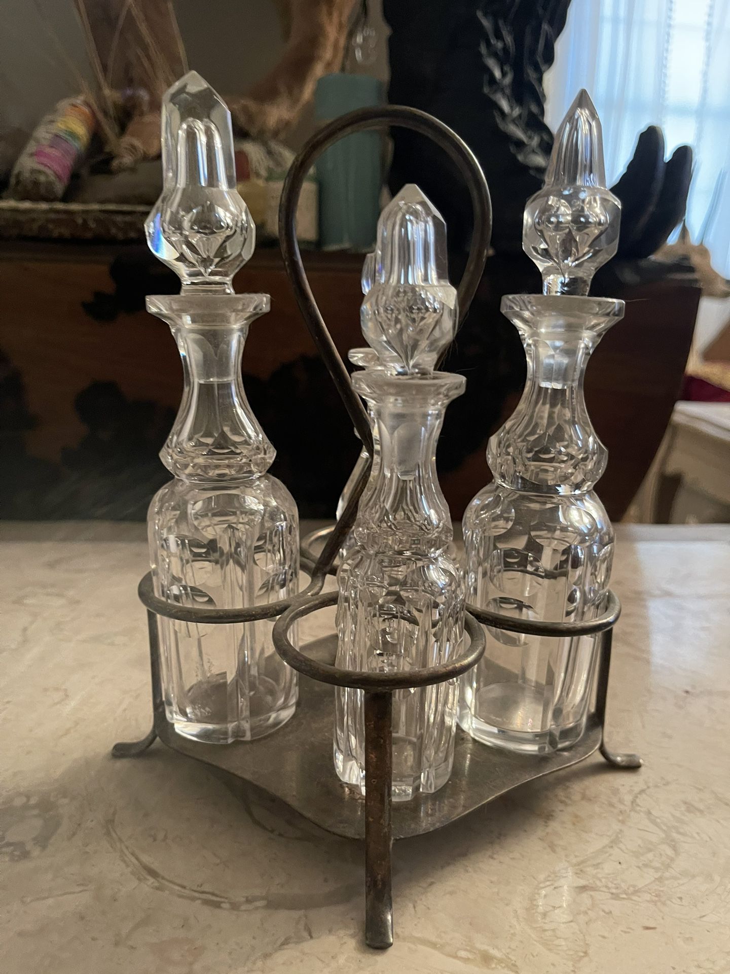 Antique Glass And Silver Perfume Bottle Set