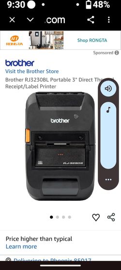 Brother RJ3230BL Portable 3" Direct Thermal Receipt/Label Printer