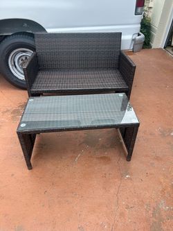 Outdoor Wicker Loveseat and Coffee Table Set
