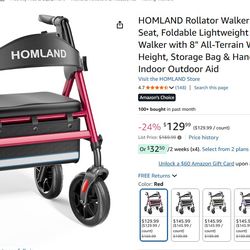 HOMLAND 4-Wheel Rollator Walker – Seat & Brakes (Brand New)