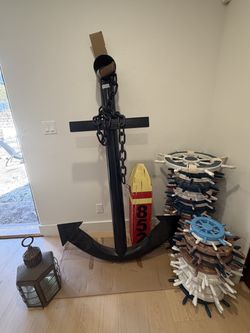 MASSIVE 5FT ALUMINUM ANCHOR WITH CHAIN - NAUTICAL SHOWROOM LIQUIDATION, $300!