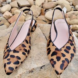 J. Crew Calf Hair Leopard Slingback Pointy Flats