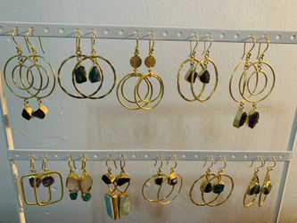 Natural Rough Stone Brass Gold Plated Earrings