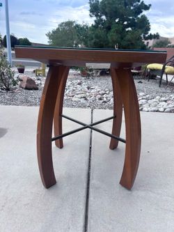 Square Wood Side Table with Glass Top
