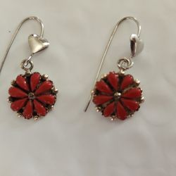 925 Stamped Coral Earrings Approximately 1/2". SHIPPING IS AVAILABLE