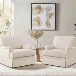 Warm Linen Fabric 360° Swivel Accent Arm Chair Modern Upholstered Metal Base Barrel Sofa Chair