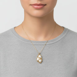 14K Yellow Gold Baroque Pearls & Diamond Pendant - 0.01ct