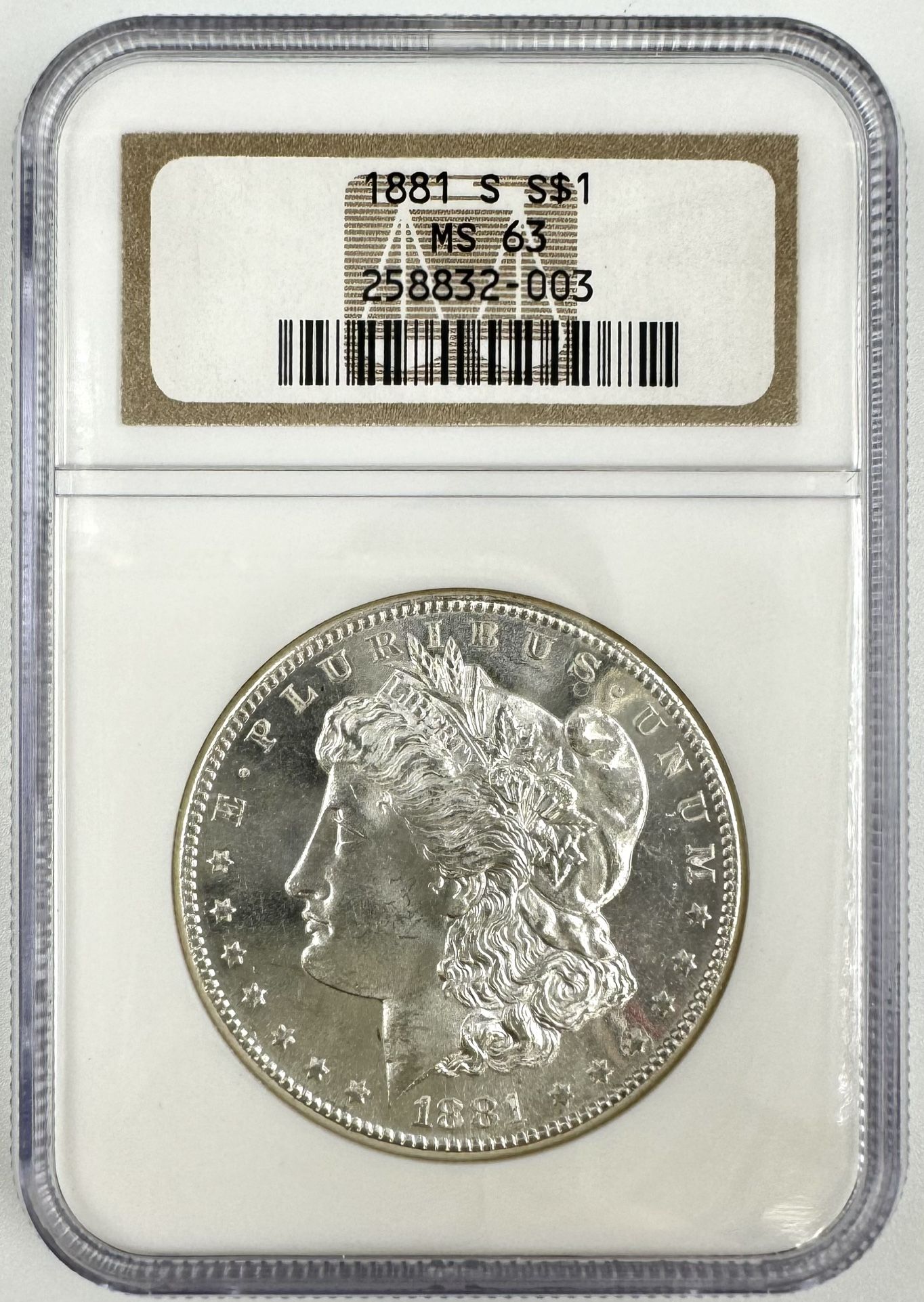 1881 S Morgan Silver Dollar NGC MS63 Graded 