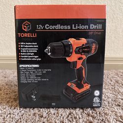 TORELLI TOOLS 12V CORDLESS Li-ion DRILL KIT NEW 3/8" DRIVE