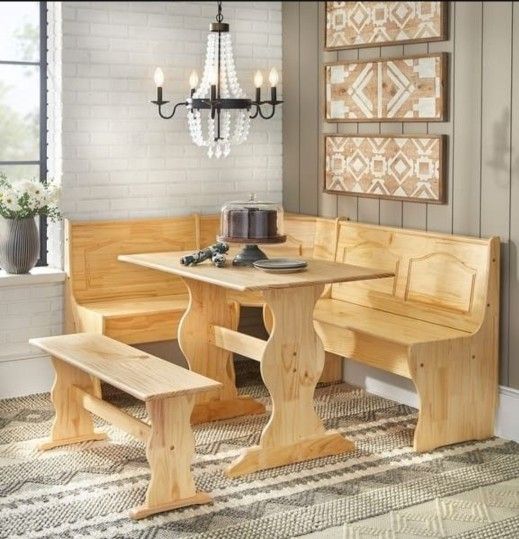 Nook 3-piece Dining Set Solid Pine Wood (New In A Box)