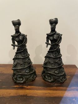 Art Nouveau cast iron style figural candle holders- Set of 2