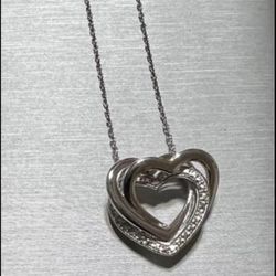 Sterling Silver Multi Heart Necklace W/Diamond Accents