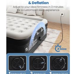 Queen Air Mattress, 18" Raised Comfort Inflatable Bed with Built-in Pump 3-Min Inflation Upgraded Honeycomb Pillar Design 48Hr Leak-Proof Test Support