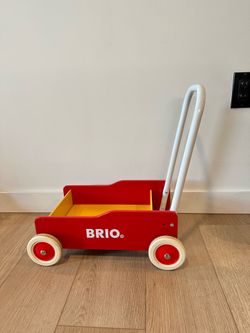 BRIO Wooden Push Wagon Red Toy Cart Toddler Walker w/ Handle