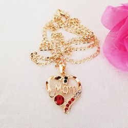Mom Logo Heart Women's Necklace. 14K Rose Gold Plated. New