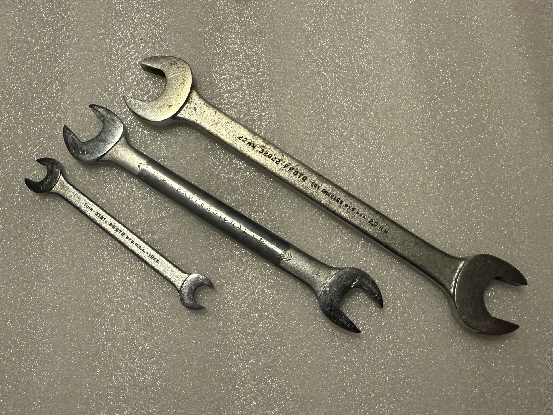 Vintage PROTO Open End Wrenches (3) Metric