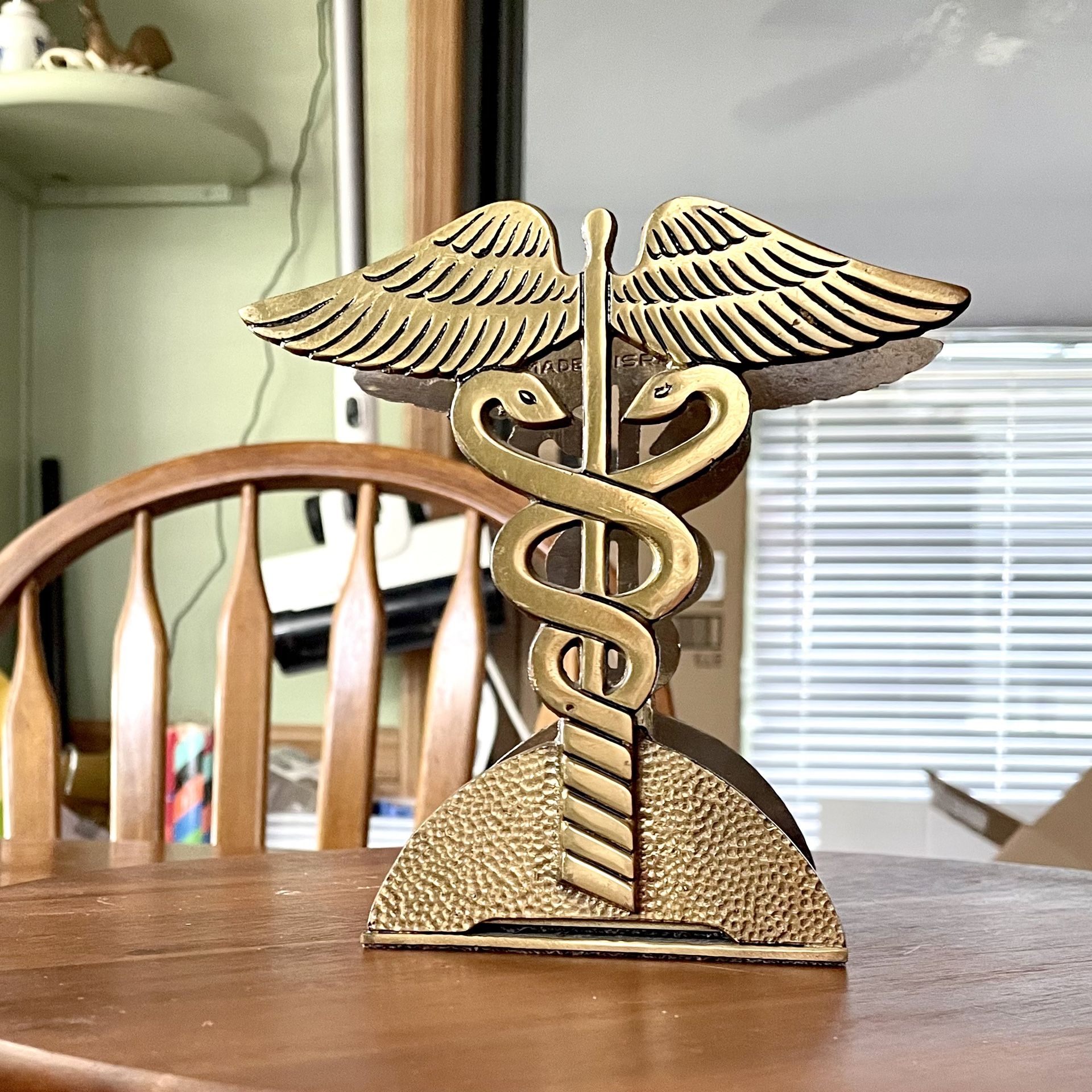 **VINTAGE* Solid Brass Medical Caduceus Bookends- Set of 2- 6” x 5.75” x 3 4/10”