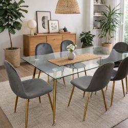 Gray Modern Glass Dining Table Set For 6