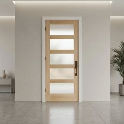 Krosswood 36x80 MODERN 5 LITE FROSTED GLASS HEMLOCK WOOD FRONT DOOR
