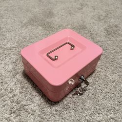 Locking Steel Medium Cash Box with Removable Coin Tray and Key Lock,7.87"x 6.30"x 3.54",Pink