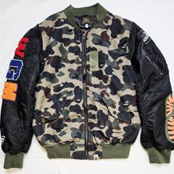 Bape A Bathing Ape Shark MA-1 Camo Bomber Flying Jacket Man's Size L 