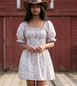 Levi’s Verenne Mini Dress Women’s XL Caitlyn Floral Peasant style puff sleeves
