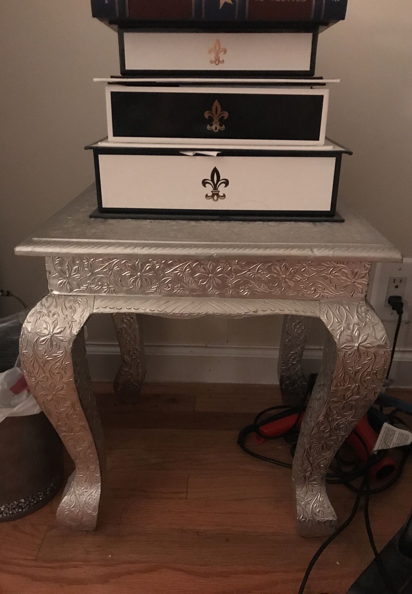 Small silver end table