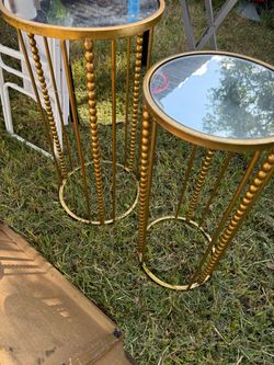Gold Metal Accent Tables with Glass Top Set of 2