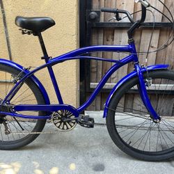 Men’s 7 Speed Blue Beach Cruiser 
